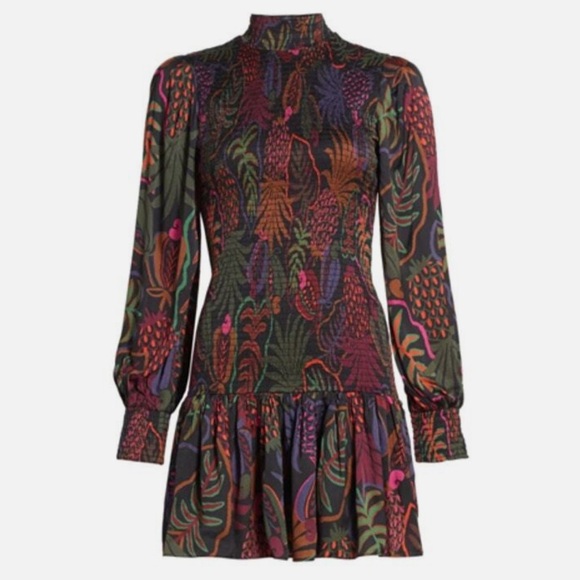 Farm Rio multicolour smocked drop waist long sleeve mini dress - Small NWOT - Picture 1 of 10